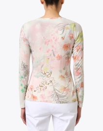 Back image thumbnail - Pashma - White Floral Print Cashmere Silk Sweater