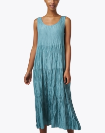 Front image thumbnail - Eileen Fisher - Turquoise Crushed Silk Dress