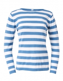 Blue - Blue and White Striped Pima Cotton Boatneck Sweater