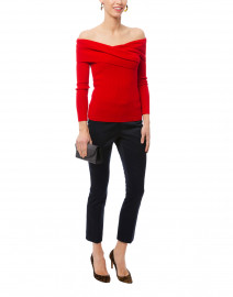 Red Criss Cross Off-the-Shoulder Sweater