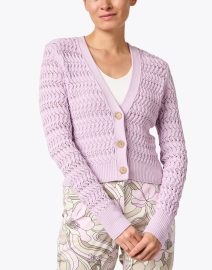 Front image thumbnail - White + Warren - Lavender Crocheted Cotton Cardigan