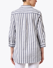 Back image thumbnail - Piazza Sempione - Blue and White Striped Cotton Linen Shirt
