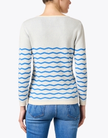 Back image thumbnail - Blue - Cream Wave Stripe Cotton Sweater