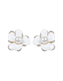 Product image thumbnail - Kenneth Jay Lane - Pearl and Rhinestone Flower Clip Earrings