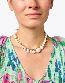Look image thumbnail - Lizzie Fortunato - Harbor Turquoise and Pearl Link Necklace