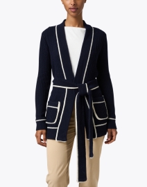 Front image thumbnail - Madeleine Thompson - Clover Navy Wool Cashmere Cardigan
