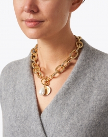Look image thumbnail - Kenneth Jay Lane - Gold and Pearl Chain Pendant Necklace