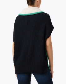 Back image thumbnail - Marc Cain Sports - Green and Navy Knit Popover
