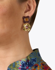 Look image thumbnail - Lizzie Fortunato - Clover Burgundy Stone Earrings