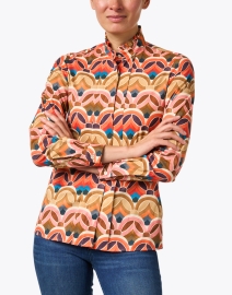 Front image thumbnail - Caliban - Orange Multi Geo Print Cotton Shirt