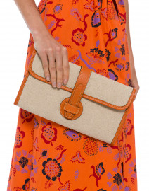 Adrian Orange Linen and Leather Clutch