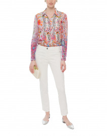 Martha Floral Print Silk Shirt with Pearl Buttons