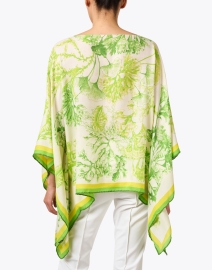Back image thumbnail - Rani Arabella - Lime Coral Print Cashmere Silk Poncho
