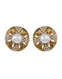 Product image thumbnail - Kenneth Jay Lane - Gold Crystal and Pearl Stud Earrings