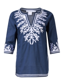 Navy Reef Embroidered Cotton Poplin Tunic