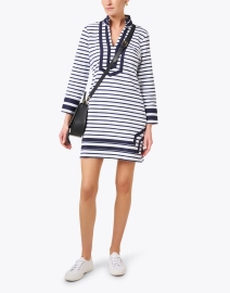 Look image thumbnail - Sail to Sable - Navy and White Striped French Terry Tunic Dress