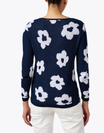 Back image thumbnail - Blue - Navy and White Floral Cotton Sweater