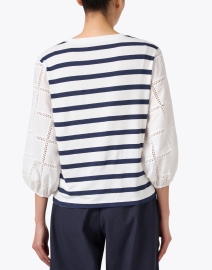 Back image thumbnail - Vilagallo - Eugen Navy and White Striped Cotton Top
