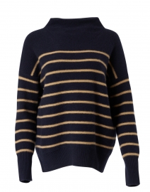 Navy and Beige Cashmere Mock Neck Sweater