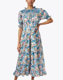 Front image thumbnail - Loretta Caponi - Loretta Blue Multi Floral Print Cotton Dress