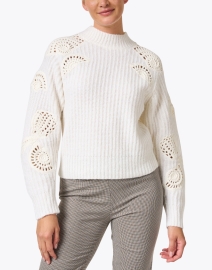 Front image thumbnail - Vince - Ivory Wool Crochet Sweater