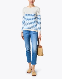 Look image thumbnail - Blue - Cream Wave Stripe Cotton Sweater