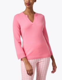 Front image thumbnail - Kinross - Pink Cashmere Split Neck Sweater