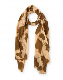 Camel Abstract Print Wool Silk Scarf