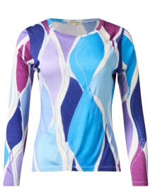 Blue and Purple Print Cashmere Silk Sweater