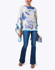 Look image thumbnail - Rani Arabella - Blue Coral Print Cashmere Silk Poncho
