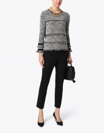 Grey Boucle Fringe Trim Cotton Sweater