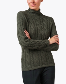 Front image thumbnail - Blue - Green Cotton Cable Sweater