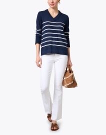 Look image thumbnail - Kinross - Navy and White Stripe Cotton Sweater