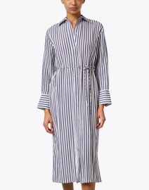 Front image thumbnail - Vince - Blue and White Striped Shirt Dress