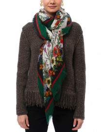 Green and White Floral Cashmere Scarf