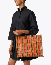 Look image thumbnail - Clare V. - Brown Striped Woven Checker Leather Tote