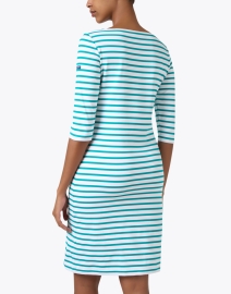 Back image thumbnail - Saint James - Propriano Green and White Striped Dress