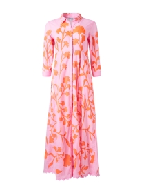 Pink and Orange Floral Print Cotton Shirt Dress