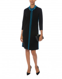 Dyonne Black Ponte Dress with Turquoise Piping