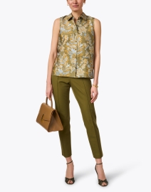 Look image thumbnail - Lafayette 148 New York - Gramercy Olive Green Stretch Pintuck Pant