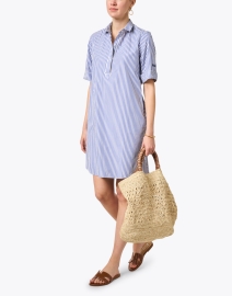 Look image thumbnail - Saint James - Leonie White and Blue Striped Cotton Shirt Dress
