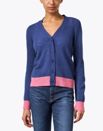 Front image thumbnail - Jumper 1234 - Blue and Pink Cashmere Cardigan