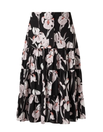 Black Floral Tiered Midi Skirt