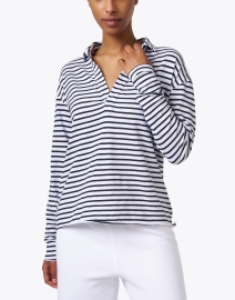 Front image thumbnail - Frank & Eileen - Patrick Navy and White Stripe Popover Henley Top