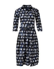Audrey Navy and Ivory Print Stretch Cotton Dress