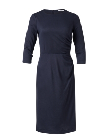 Navy Wool Blend Jersey Midi Dress