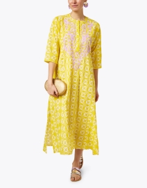 Look image thumbnail - Ro's Garden - Yellow and Pink Embroidered Cotton Kurta