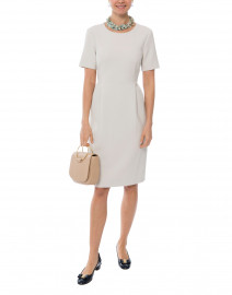 Beige Stretch Dress with Front Panel Pleat