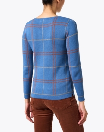 Back image thumbnail - Blue - Blue Plaid Intarsia Cotton Sweater