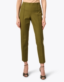 Front image thumbnail - Lafayette 148 New York - Gramercy Olive Green Stretch Pintuck Pant